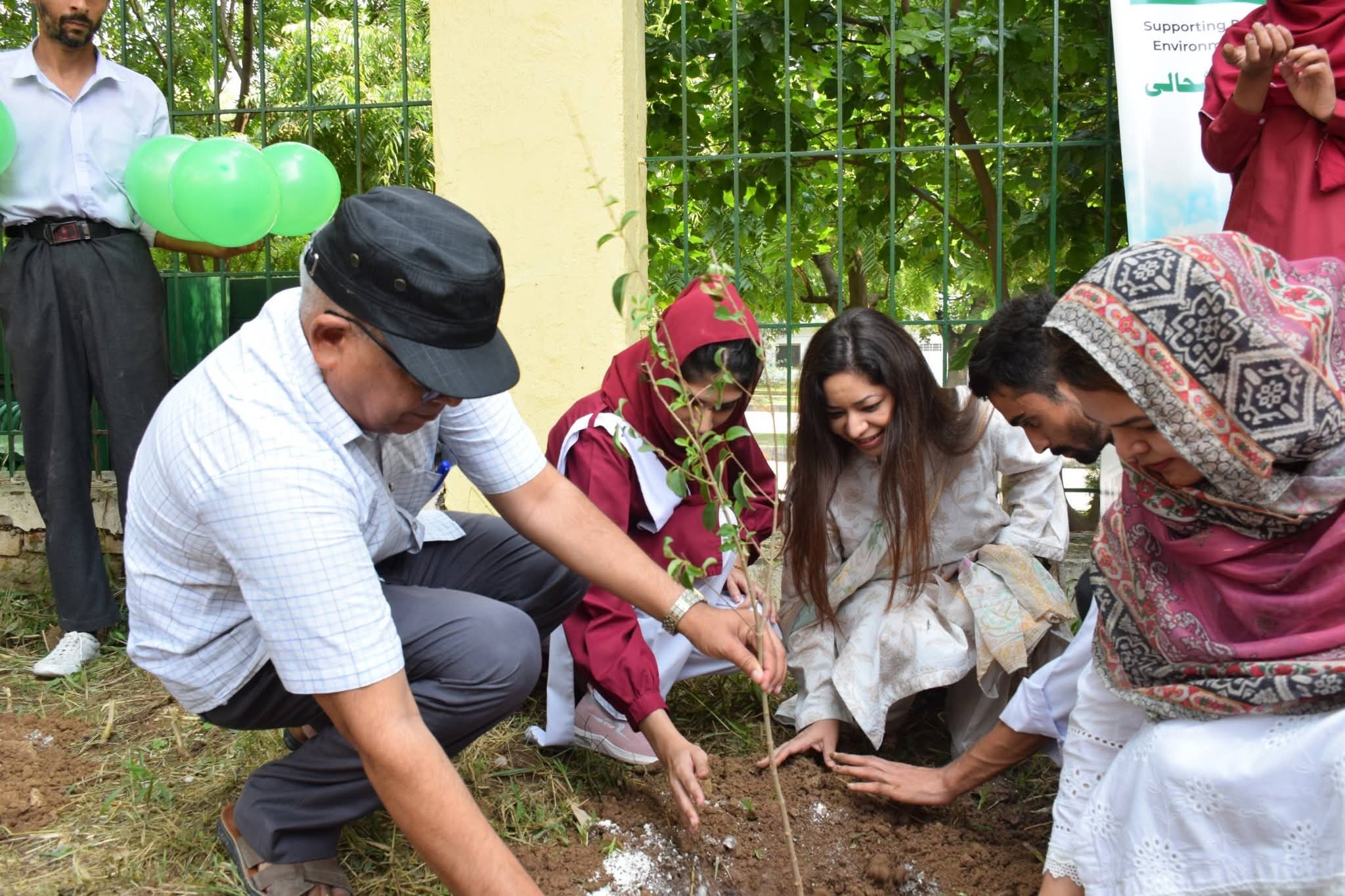 A group planting a sapling together